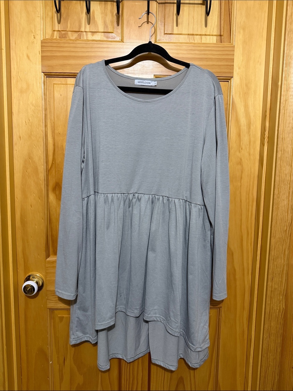 MISSLOOK Gray Long Sleeve Babydoll Tunic Dress with High Low Hem.